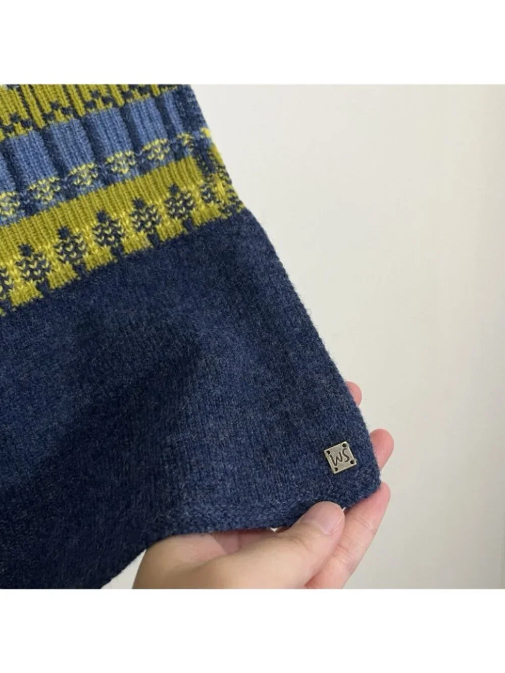 White Stuff Thick Warm Soft 80% Wool Blend Fairisle Scarf Blue 74